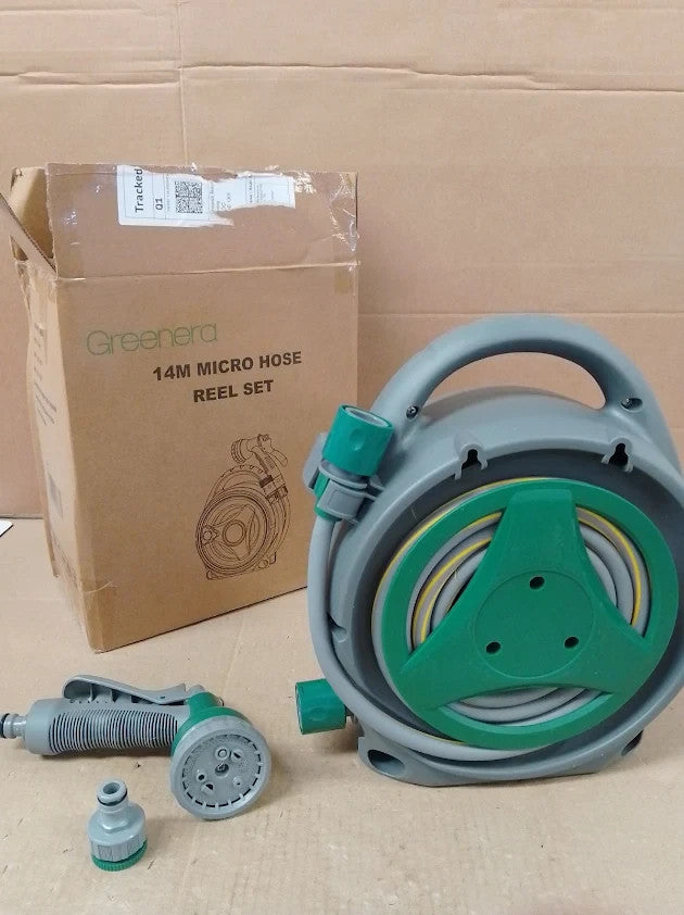Garden Hose Reel 14M Compact Portable Pipe 8 Adjustable Spray Gun Nozzles New