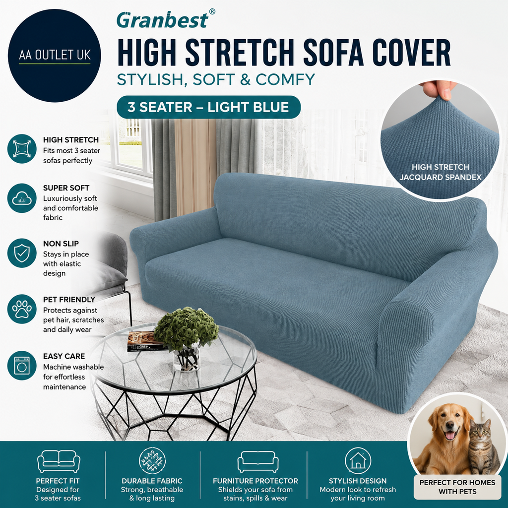 Granbest High Stretch Sofa Covers 3 Seater Super Soft Couch 1.07x2.35x1.04m