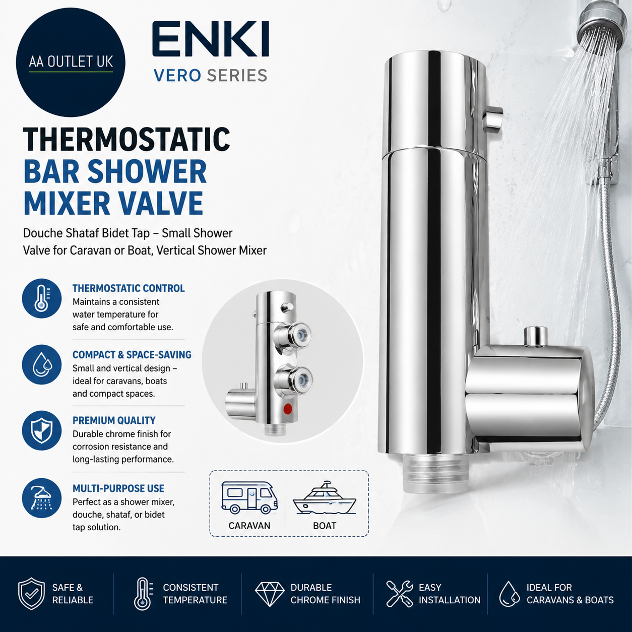 Enki Vero T31 Thermostatic Bar Shower Mixer Valve Douche Shataf Bidet Tap