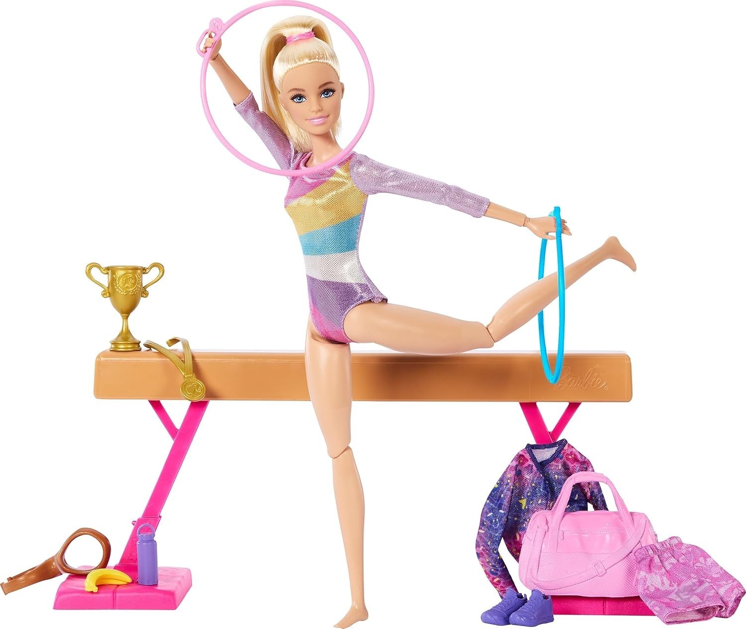 Barbie Gymnastic Fun Play Set Balance Beam 10 Thematic Matching Pieces 3+ New