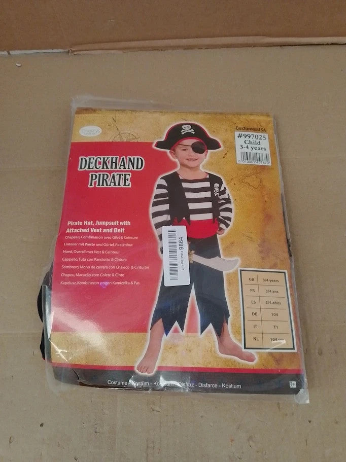 Amscan 997025 Childs Deckhand Pirate Fancy Dress Costume 3-4 Years New