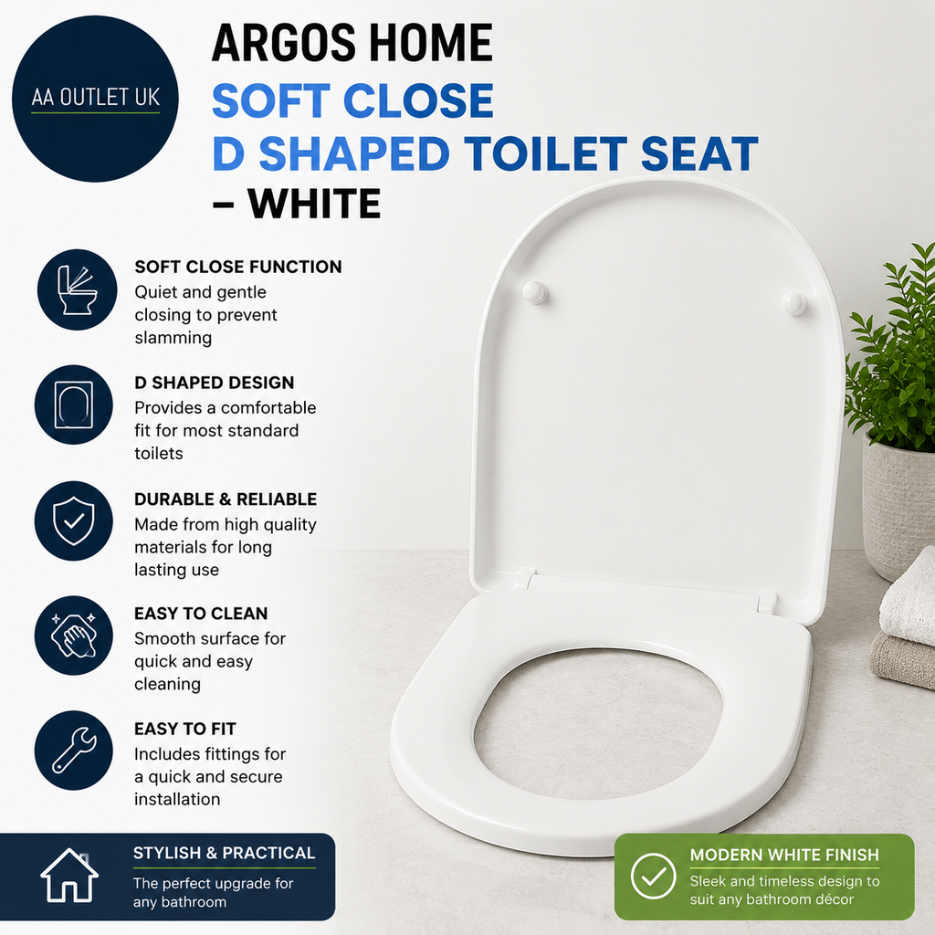 Argos Home Soft Close D Shaped Toilet Seat White 41.5x36.1x5.1cm