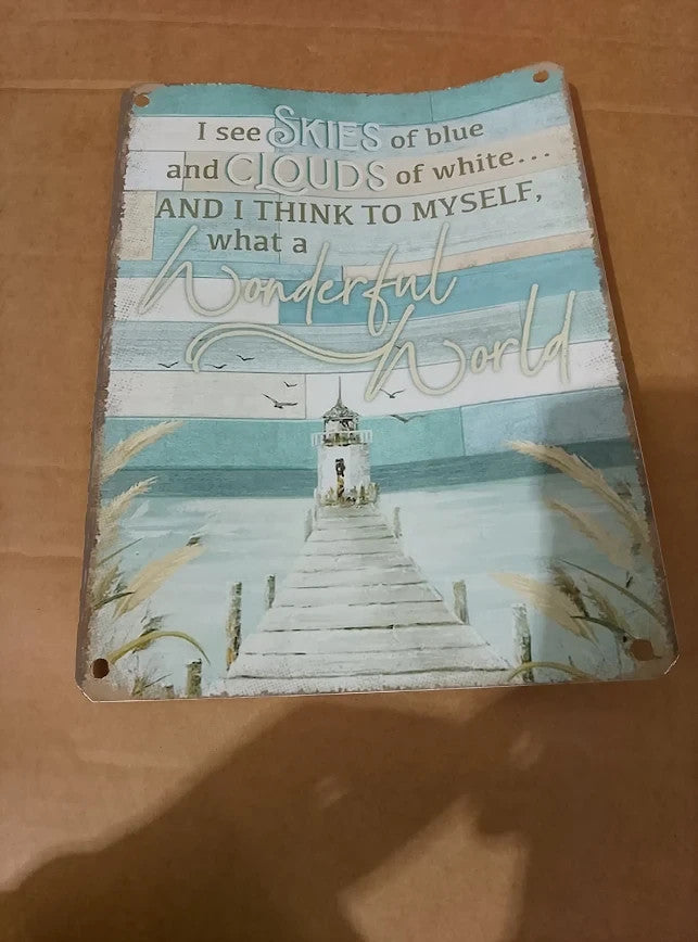 Daiercy Beach Wonderful World Blue Tin Signs Beach Ocean Vintage 140x200mm
