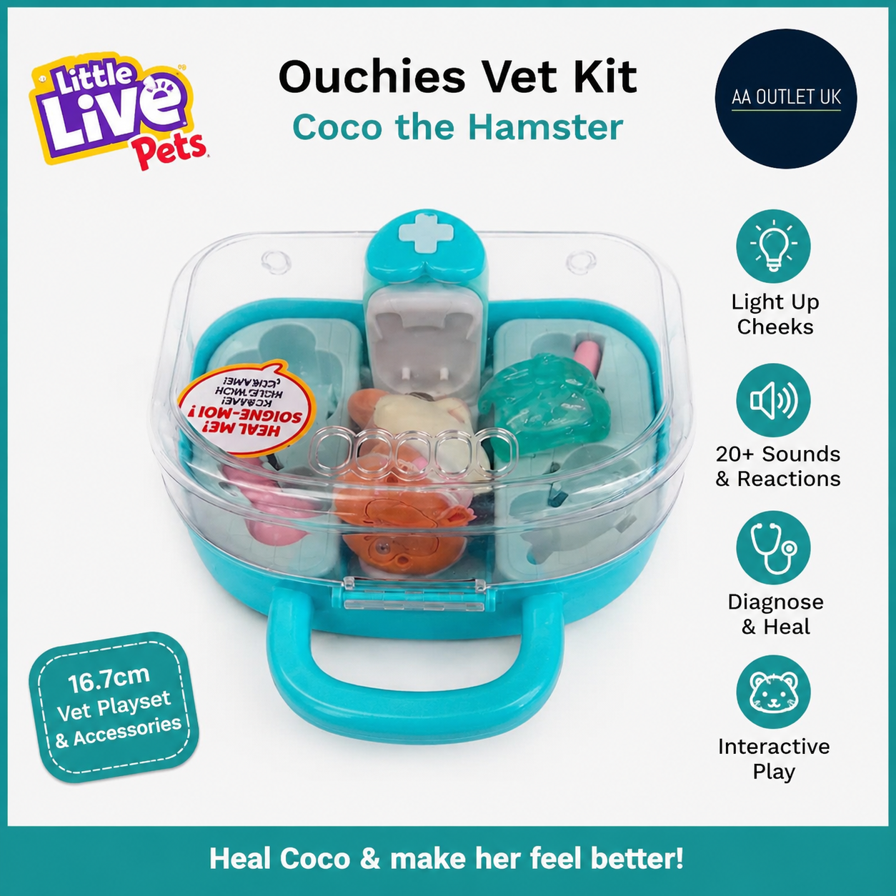 Little Live Pets Ouchies Vet Kit Coco The Hamster Interactive Toy Light Up
