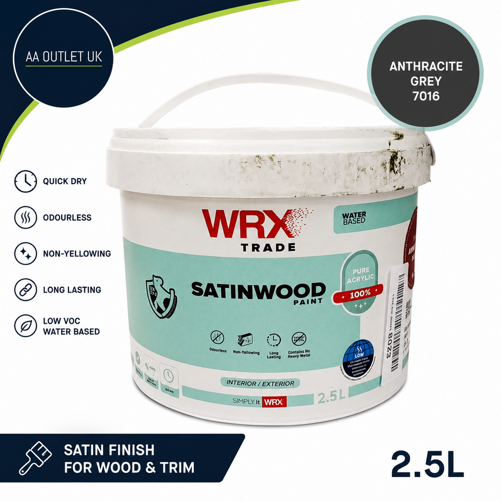 WRX Trade Satinwood Paint Wood Quick Dry Water Based 2.5L Anthracite Grey 7016