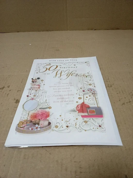 Opacity Happy 50th Birthday Wife Opacity Large Elegant Luxury Card New