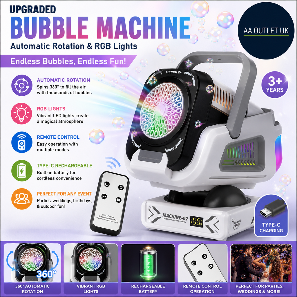 Belemar Upgraded Bubble Machine Remote Control Automatic Rotation & RGB Light