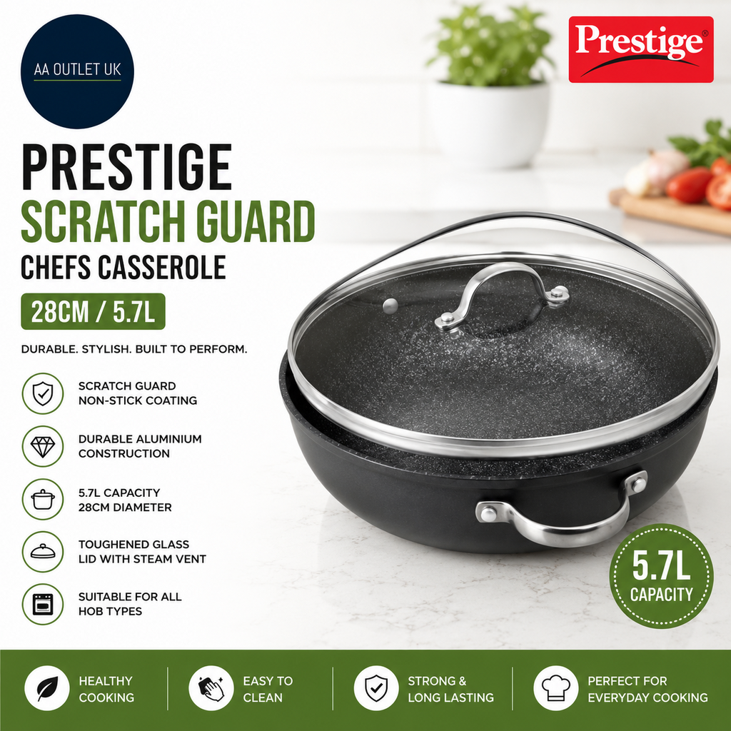 Prestige Scratch Guard Aluminium Chefs Casserole 28cm 5.7L Capacity Black