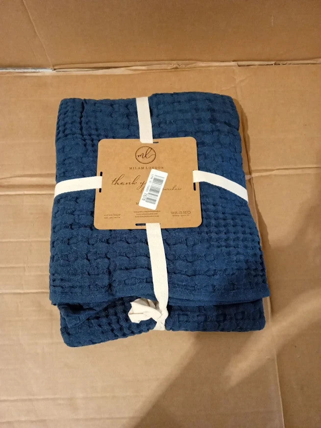 Milam London Cotton Throw Blanket Navy Blue Sofa Bed Armchair Cozy 120x180cm New