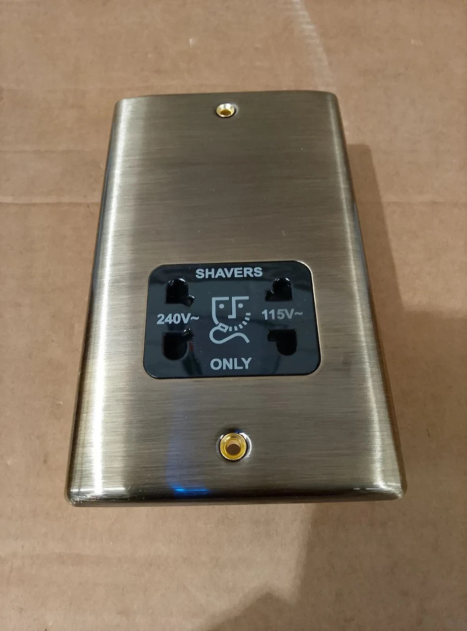 BG Electrical NAB20B Dual Voltage Shaver Socket 2 Pin Antique Brass 115V 240V