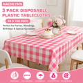 Nachlynn 3 Pack Disposable Plastic Tablecloths 54x108in Pink Gingham Rectangle