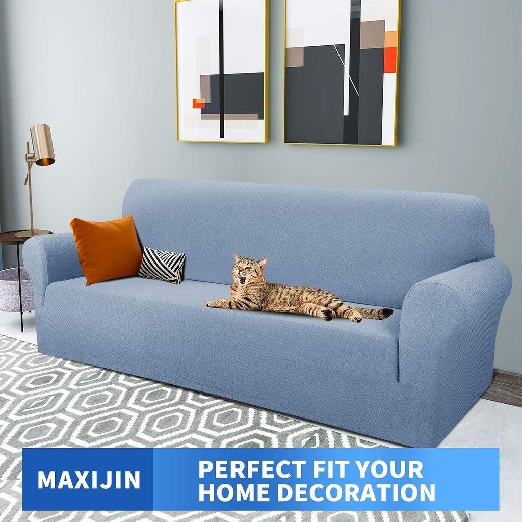 MAXIJIN Creative Jacquard Couch Covers 3 Seater Stretch Non Slip Light Blue