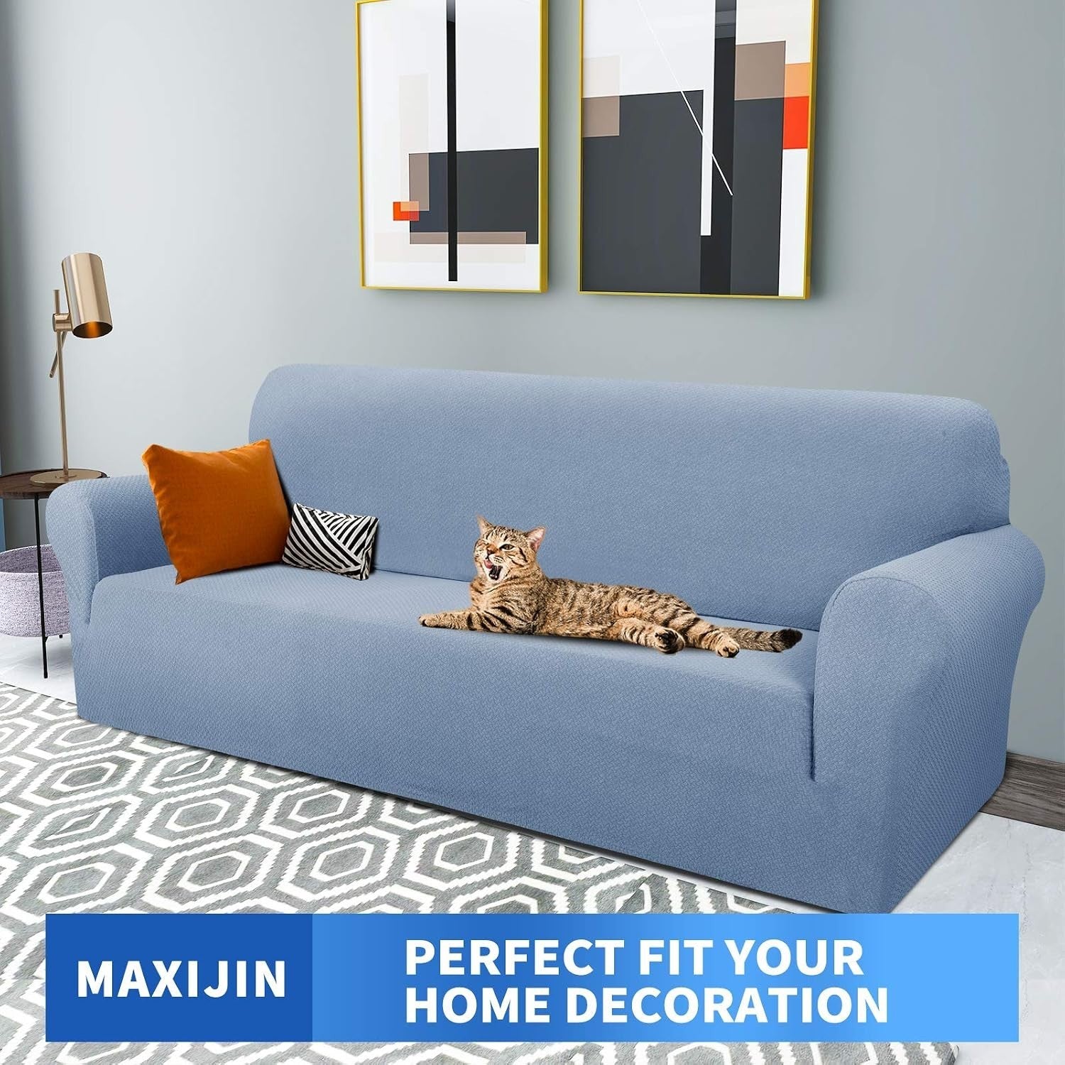 MAXIJIN Creative Jacquard Couch Covers 3 Seater Stretch Non Slip Light Blue