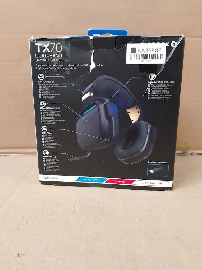 Gioteck TX70+ Wireless Gaming Headset PS5 PS4 Switch PC Bluetooth Blue New