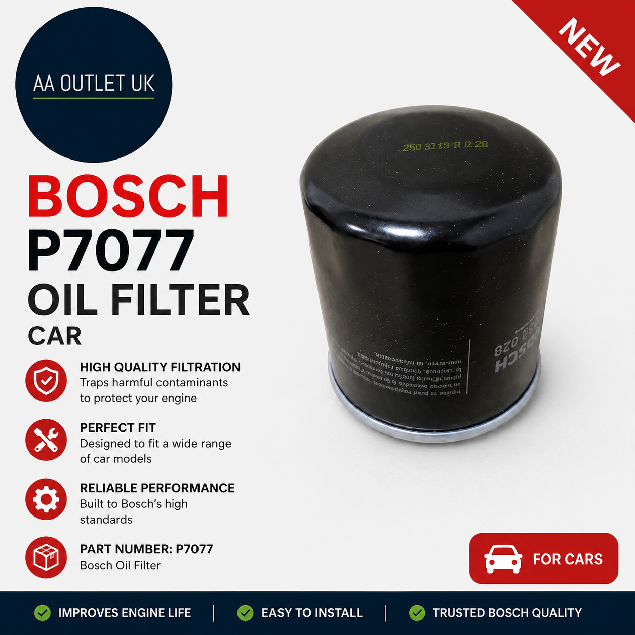 Bosch P7077 Oil Filter Car Performance Part High Quality Black