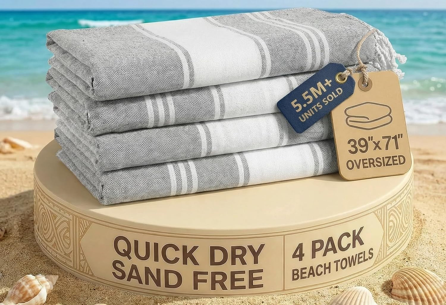 Lane Linen Oversized Beach Towels 4Pack Cotton Rich Quick Dry Lightweight New