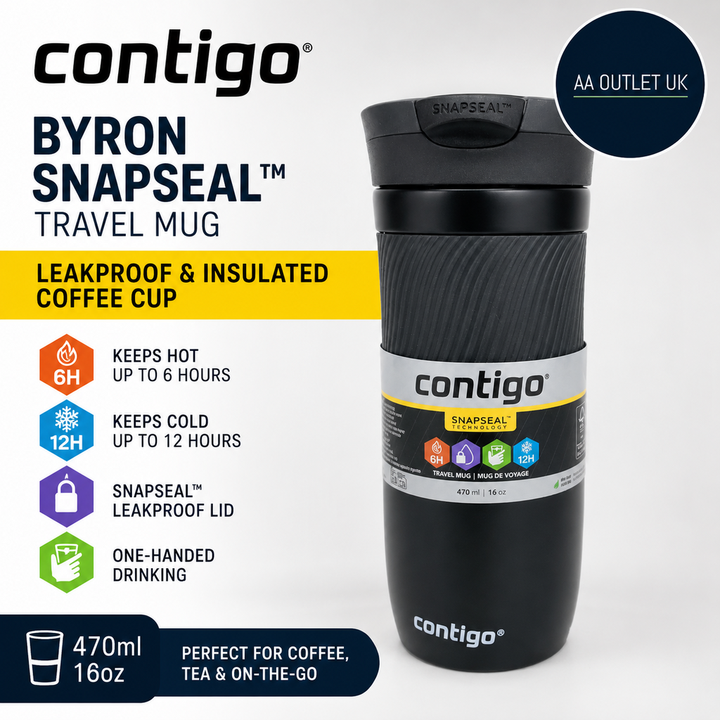 Contigo Byron SnapSeal Travel Mug 470ml Leakproof Insulated Coffee Cup Black