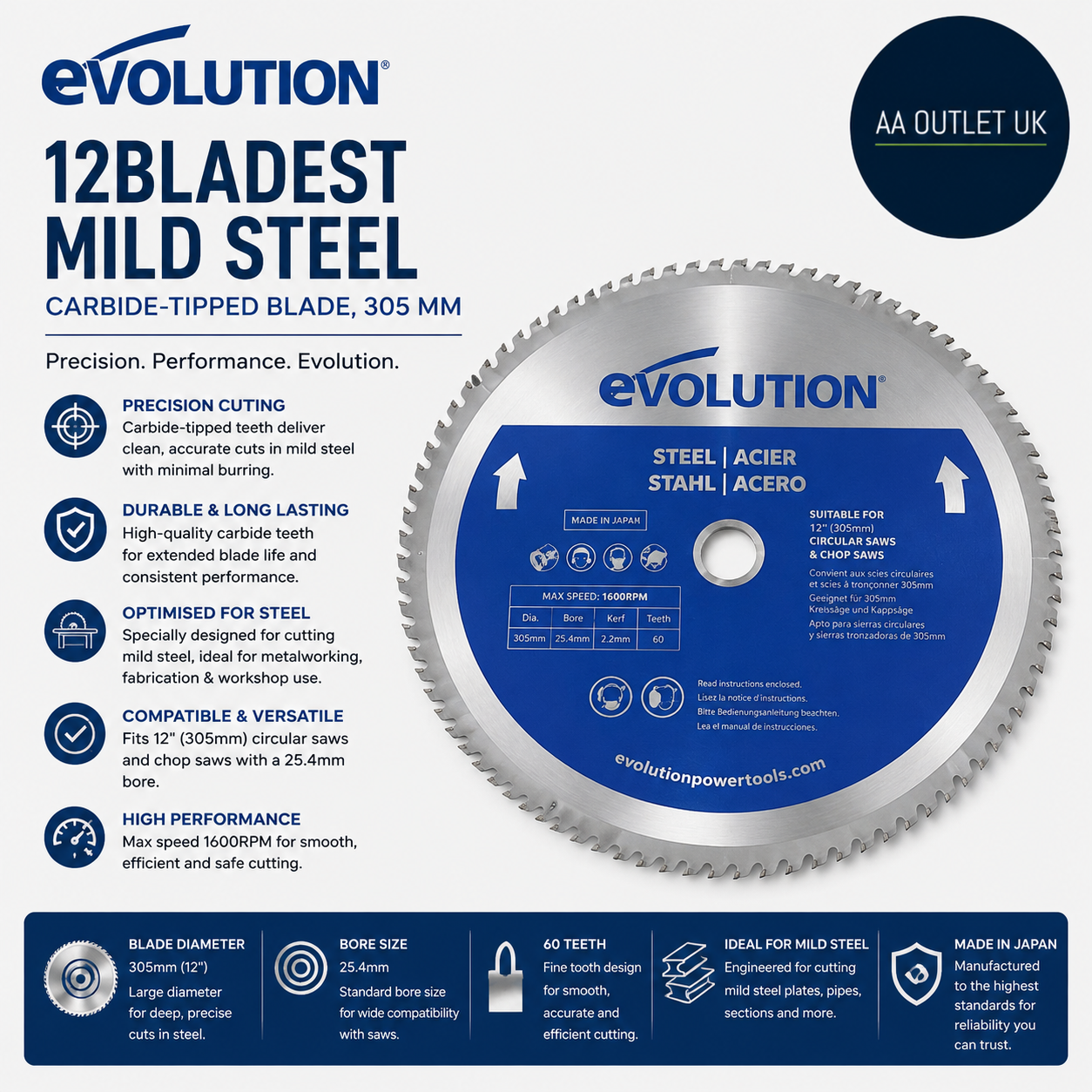Evolution Power Tools 12BLADEST Mild Steel Carbide Tipped Blade 305mm