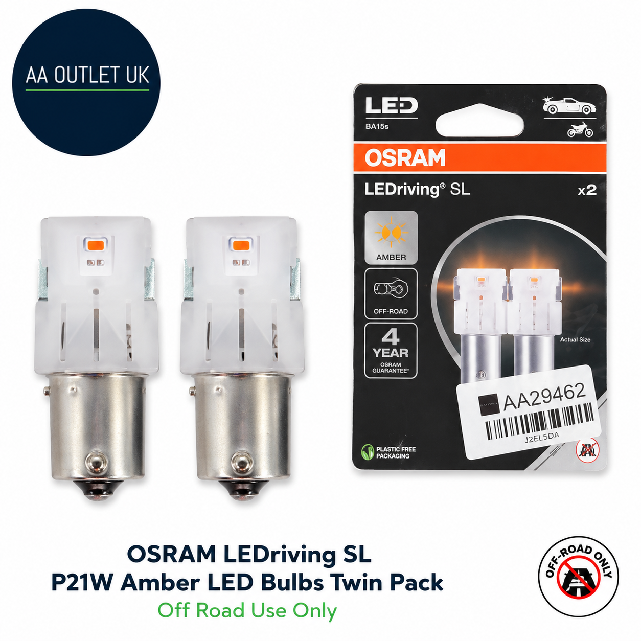 OSRAM LEDriving SL P21W Amber LED Bulbs Twin Pack Off Road Use Only Durable