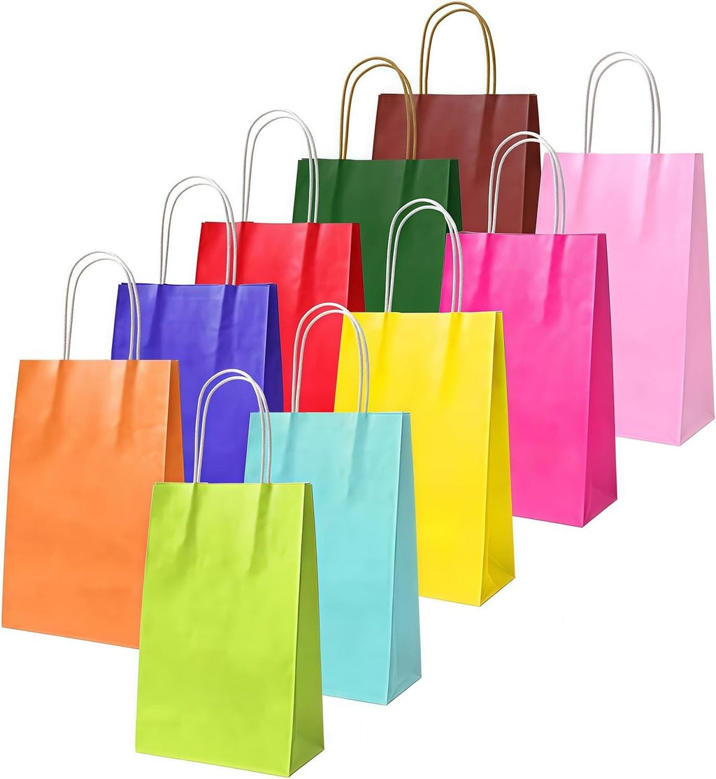 Flintronic 10pcs Paper Party Bags Gift Handles Colourful Paper 15x8x21cm New