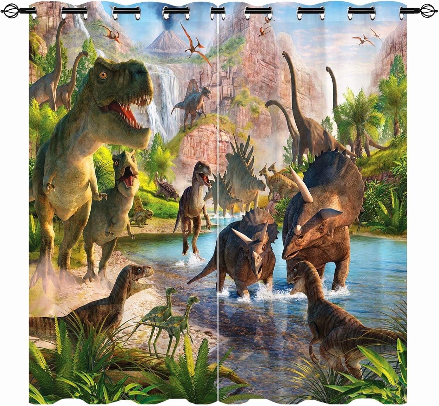 Yuanzu Dinosaur Curtains Kids Boys Jungle Animals Wildlife Print 117x183cm New
