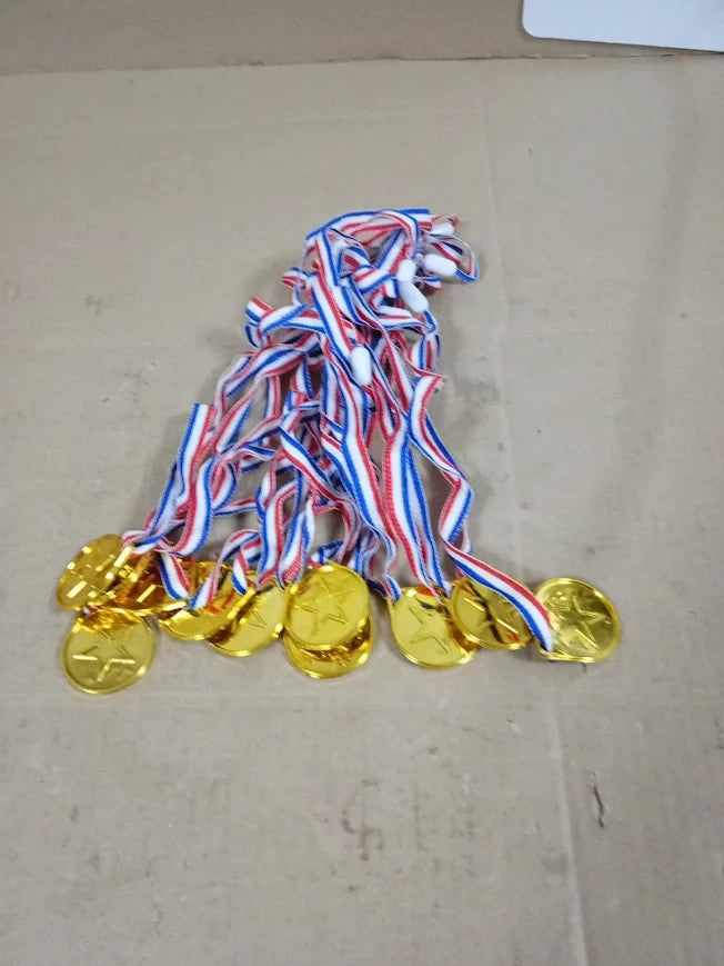G4gadget Strong Quality Set 12 Gold Plastic Winner Medals Necklaces Sports New