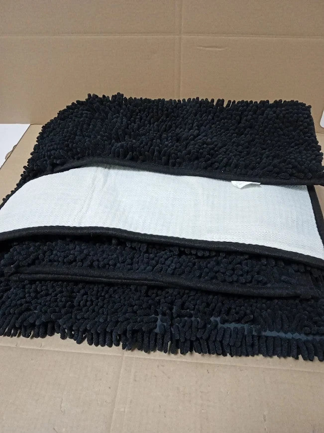 Black Chenille Microfiber Bath Mat Non Slip Bathroom Rug Soft Absorbent