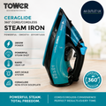 Tower T22022TL Ceraglide 360 Cord Cordless Steam Iron Rapid Heat Up 2800W
