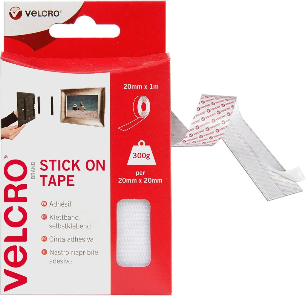 Brand VEL60210 Stick On Hook Loop Fasteners Perfect Home 20mmx1m New