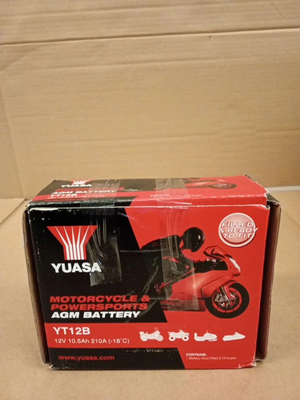 Yuasa YT12B 12V 210 CCA Maintenance Free AGM VRLA Motorbike Battery Black