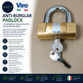Viro Anti Burglar Padlock Cylindrical 80mm Solid Brass Base Steel Shackle