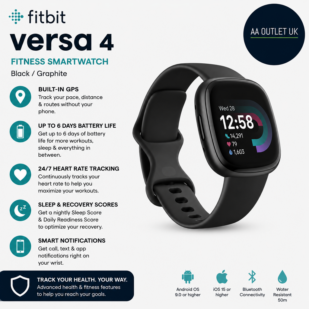 Google Fitbit Versa 4 Fitness Smartwatch Built In GPS 6 Days Batt Life