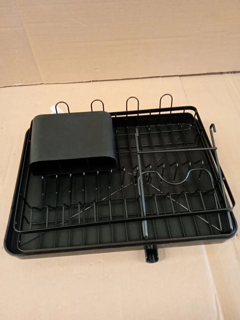 Home 2 Tier Dish Drainer Black 36.4x46.2x30.4cm Holds 10 Plates Drip Tray Steel