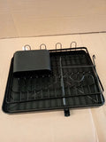 Home 2 Tier Dish Drainer Black 36.4x46.2x30.4cm Holds 10 Plates Drip Tray Steel