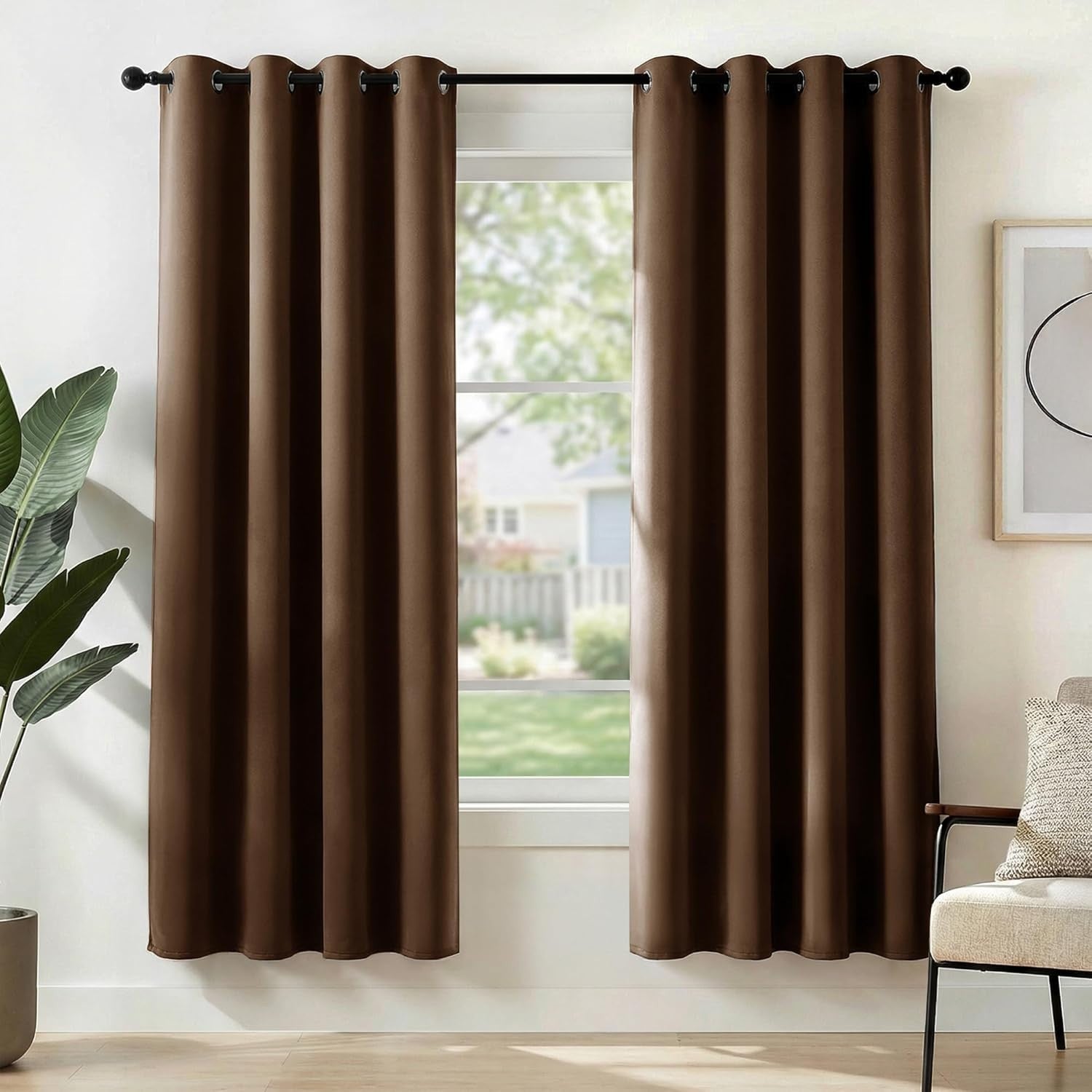 Deconovo Functional Thermal Insulated Blackout Curtains 52x72in Brown Pair New