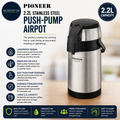 Pioneer 2.2L Stainless Steel Push Pump Airpot Leakproof Flask Hot Cold Grey