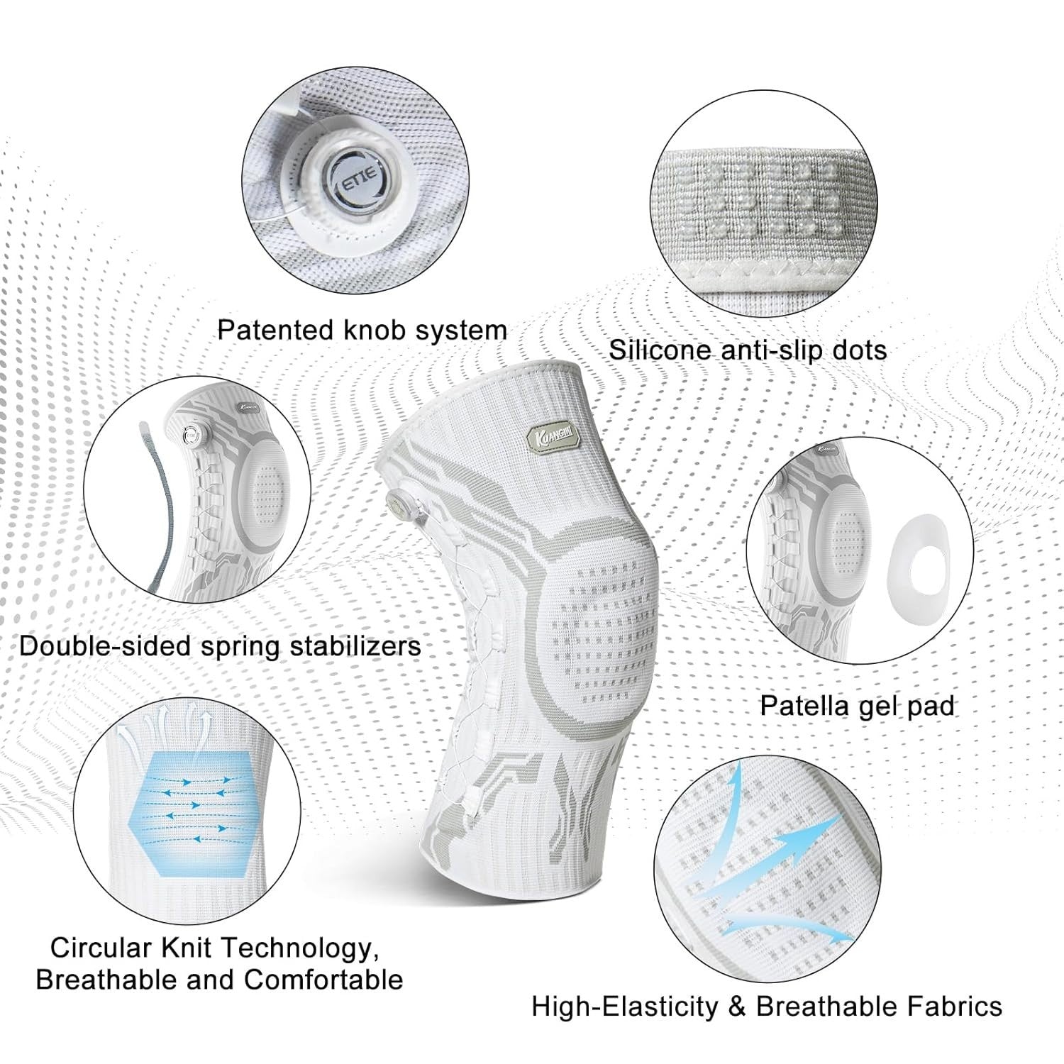 Kuangmi Knob Knee Brace Pain Relief Support Patella Gel Pad Side Left Medium New