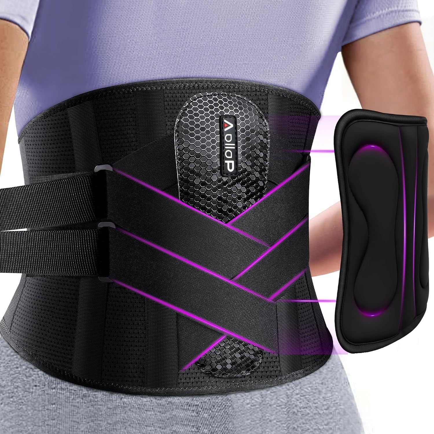 Aollop Back Support Belt XL Black Lumbar Brace Sciatica Herniated Scoliosis New