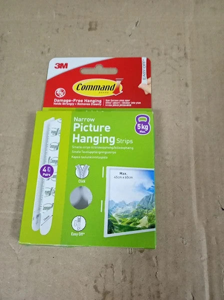 Command Narrow Picture Hanging White 4 Pairs 8 Strips Adhesive Strips New