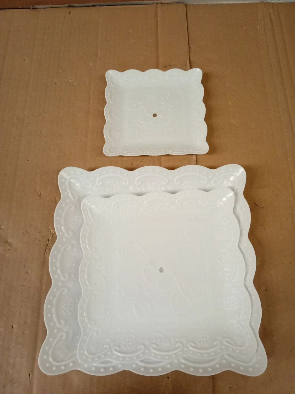 3 Tiers Cake Display Stand White Afternoon Tea Stands Plastic Square Cup Fruit