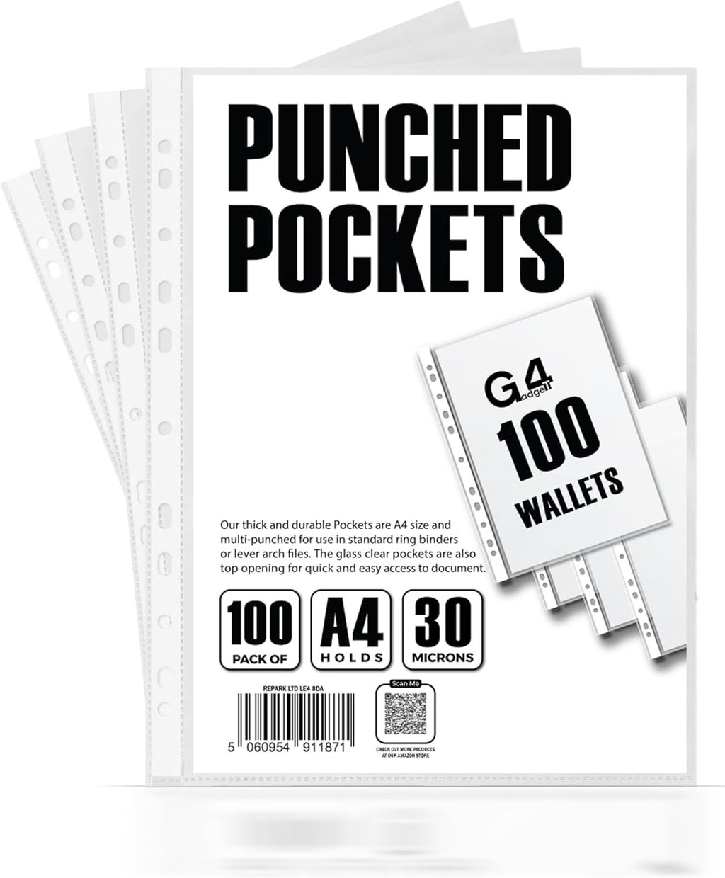 A4 Plastic Wallet Pocket 30 Micron Reinforced Spine Binder Sleeve 100 Pieces New