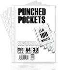 A4 Plastic Wallet Pocket 30 Micron Reinforced Spine Binder Sleeve 100 Pieces New