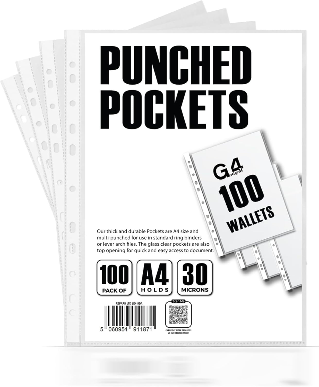 A4 Plastic Wallet Pocket 30 Micron Reinforced Spine Binder Sleeve 100 Pieces New