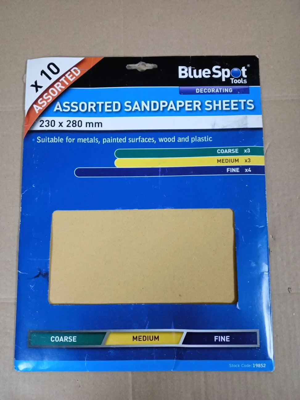 Blue Spot 19852 Assorted Sandpaper 10 Pieces Brown 230mmx280mm New