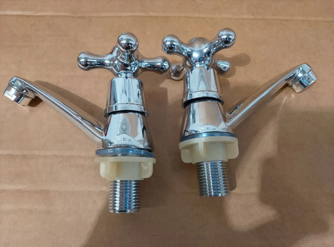 Traditional Basin Taps 2 Pieces Bathroom Solid Brass Sink Mixer Pillar Lever