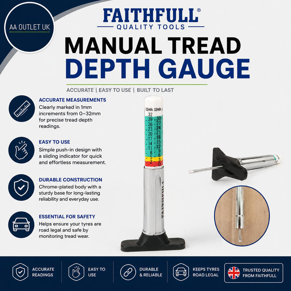 Faithfull FAIAUTGAUGE Manual Tread Depth Gauge Alloy Steel Metal Plastic