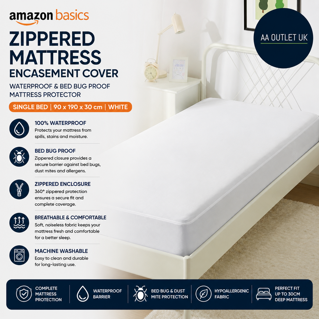 Amazon Basics Zippered Mattress Encasement Cover Waterproof Bed Bug 90x190x30cm