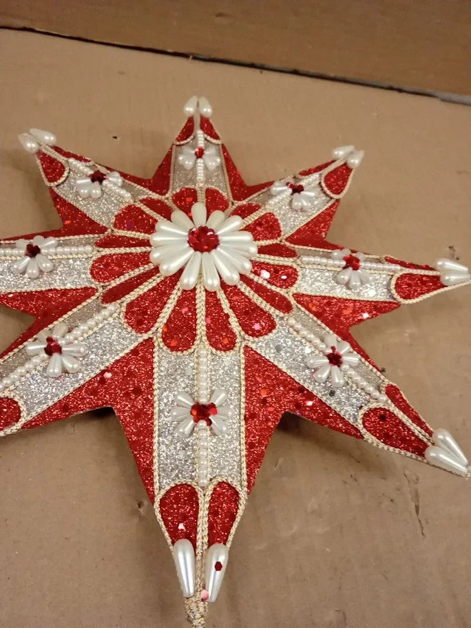 Kurt Adler 16.5Inch 8 Point Ruby And Platinum Star Treetop Red Silver New