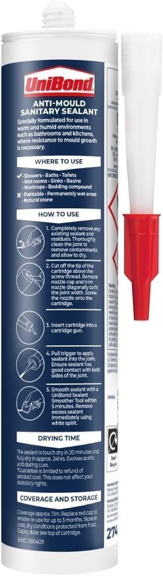 Unibond Bath Kitchen Anti Mould Resistant White Silicone Sealant 280ml New