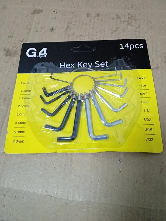 G4gadget 14pcs Hex Key Allen Key Set On Metal Ring Metric Carbon Steel New